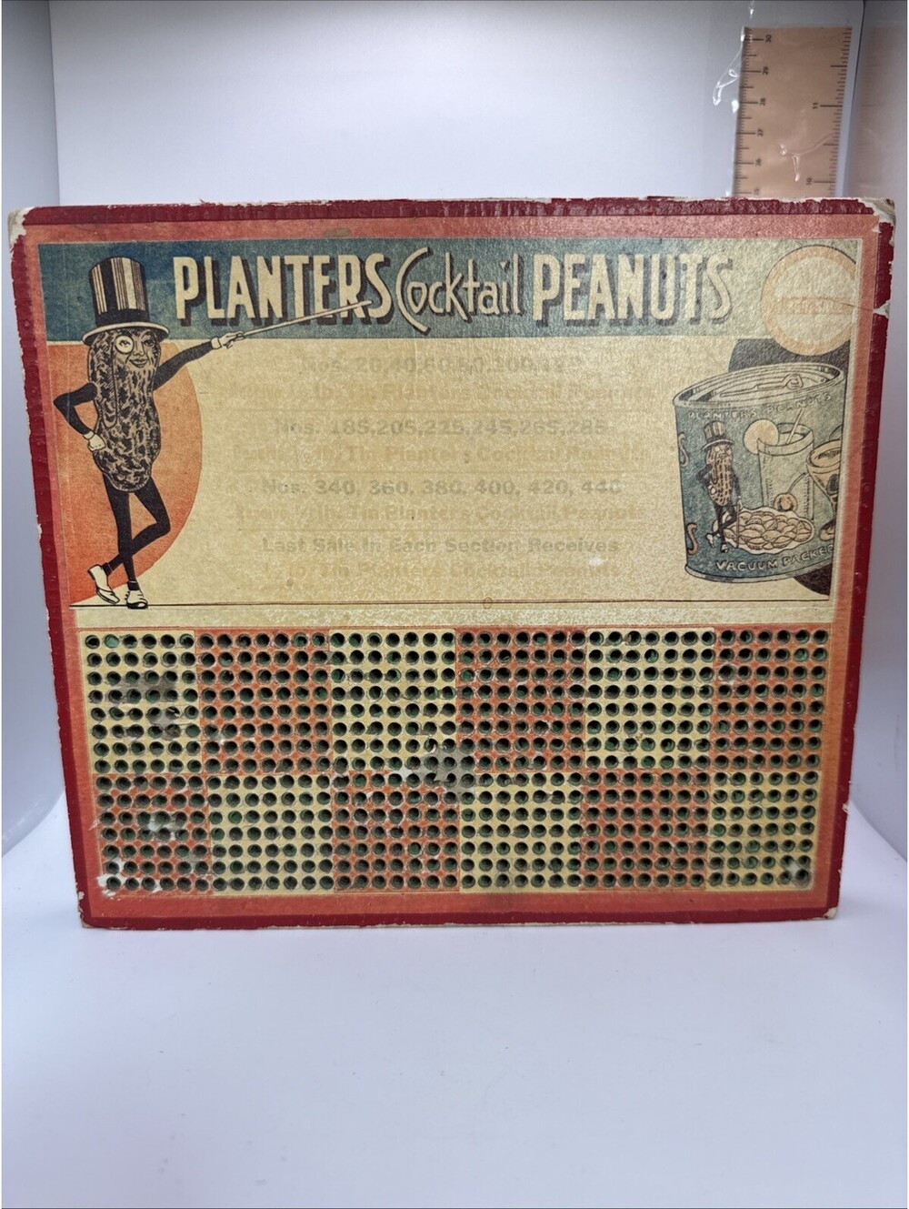 Planters Mr. Peanut Punch Board Cocktail Peanuts - 8.5 Inches Wide 6.25 Tall Vtg